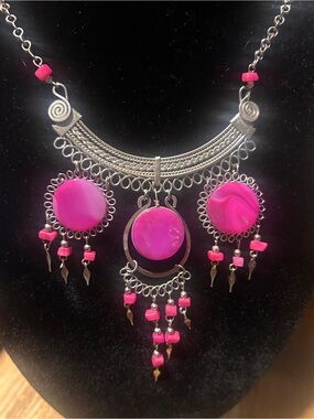 Bold Pink Bohemian Statement Necklace